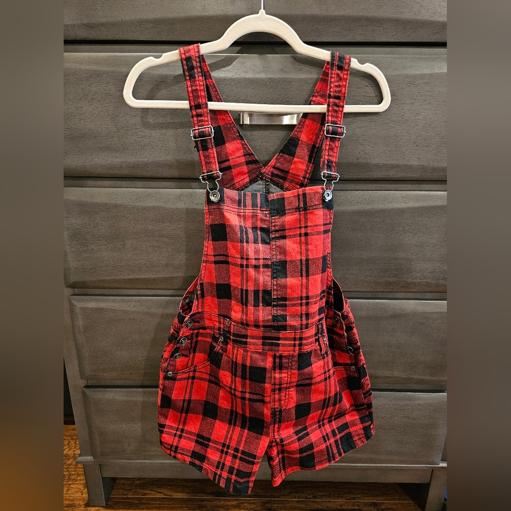 Hot Topic Red and Black Plaid Jumpsuit